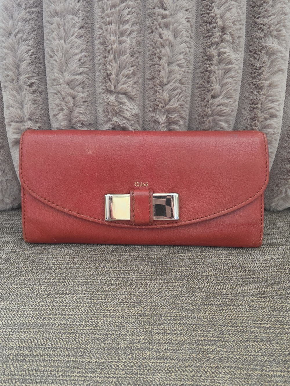 Chloé Red Leather Bow-Accent Flap Wallet